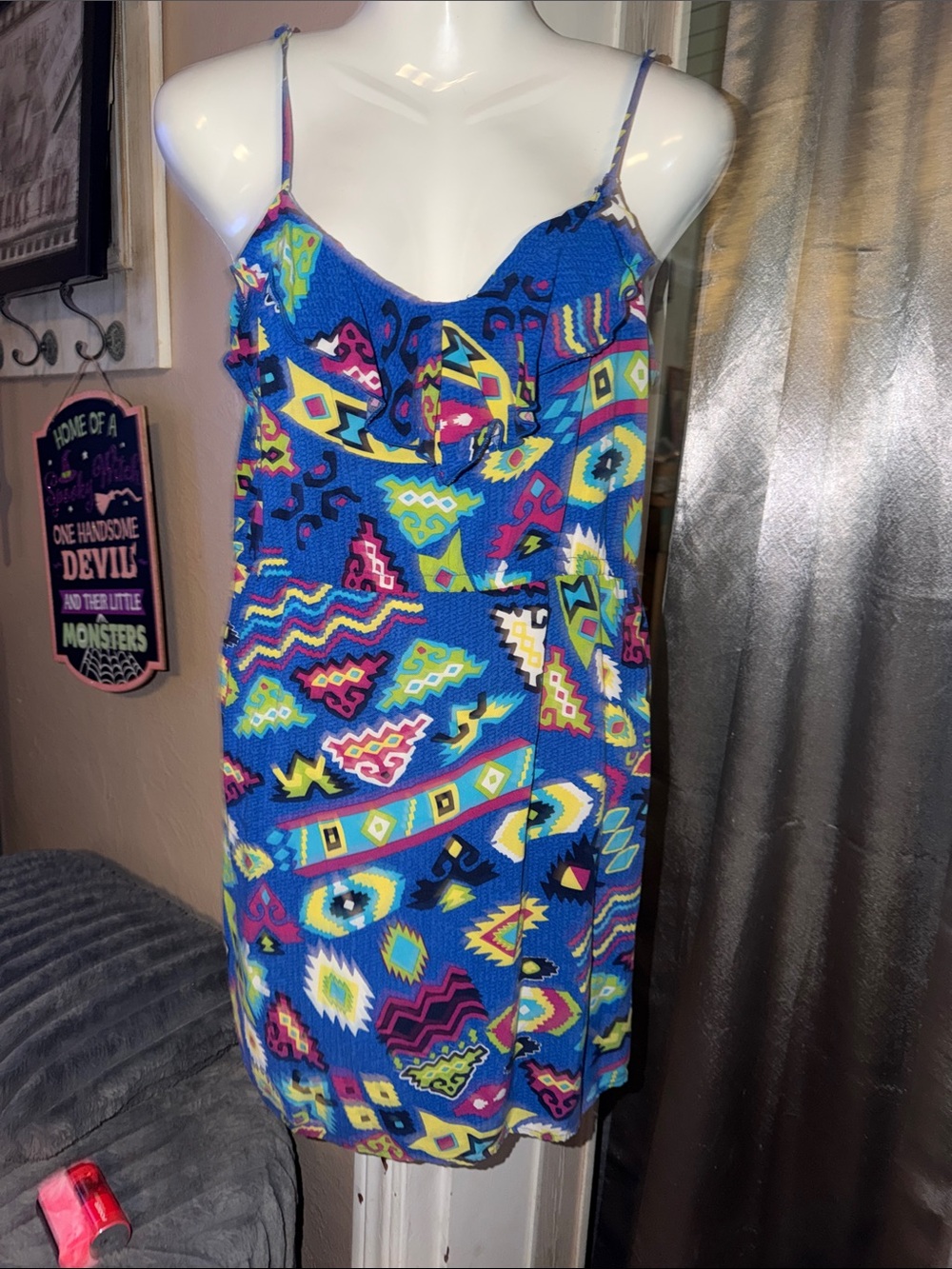 Women’s Rue 21 Blue Geometric Print Spaghetti Strap Dress size medium